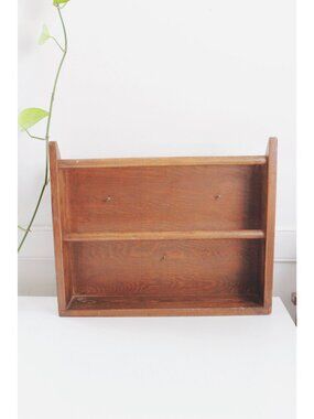 Vintage Wooden Wall Shelf With Two Rods For Display Storage - Trinket Shelf, Tow